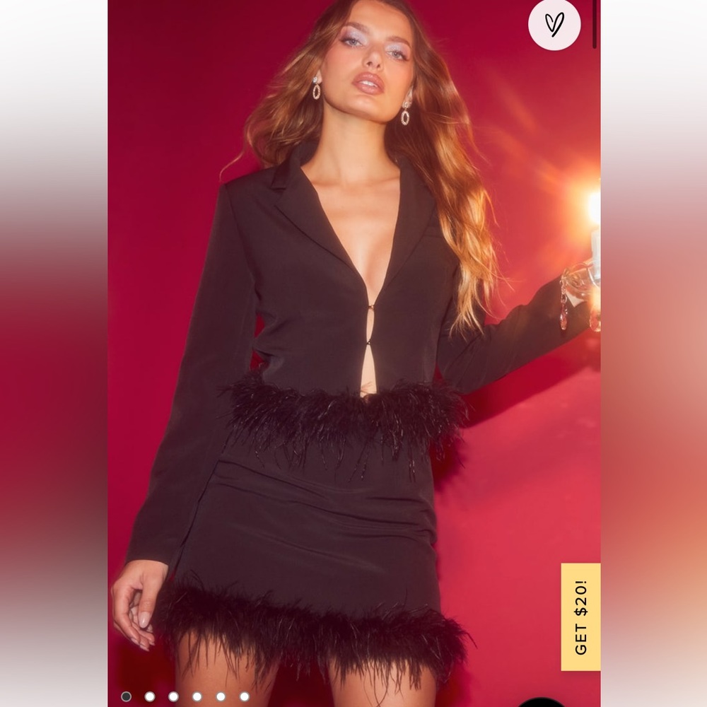 lulus celebratory feather blazer skirt set